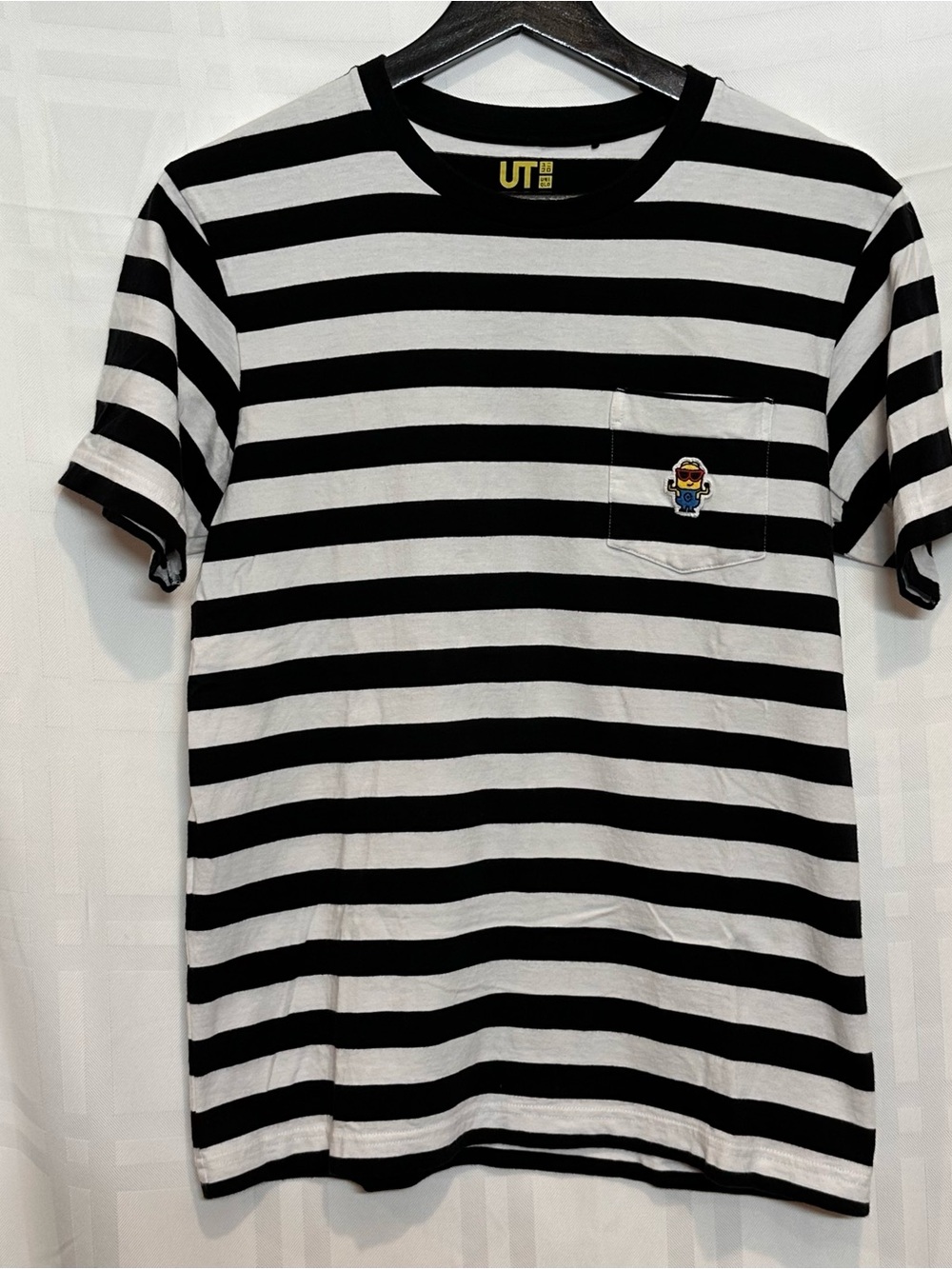 Uniqlo Black and White Striped Pocket Tee with Character Patch
